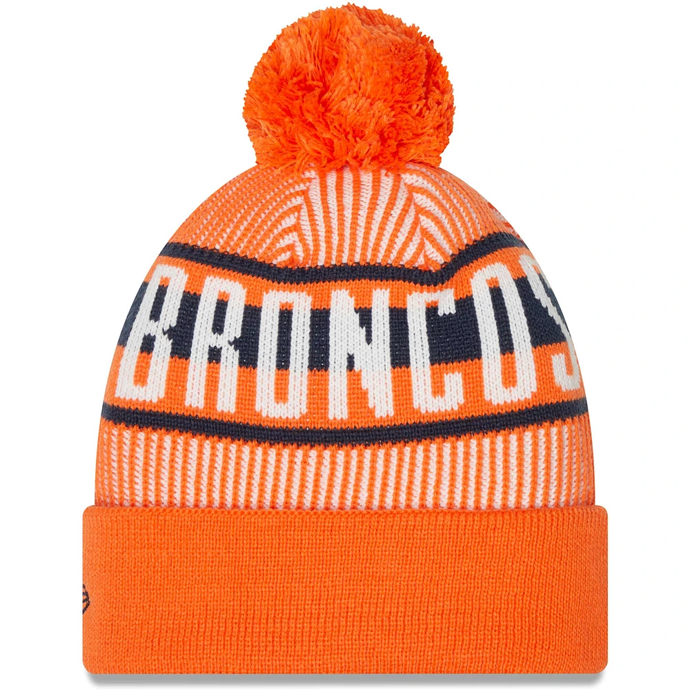 Men's New Era Orange Denver Broncos Striped - Cuffed Knit Hat with Pom