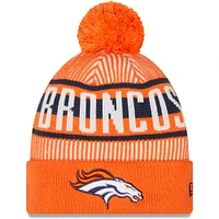 Men's New Era Orange Denver Broncos Striped - Cuffed Knit Hat with Pom