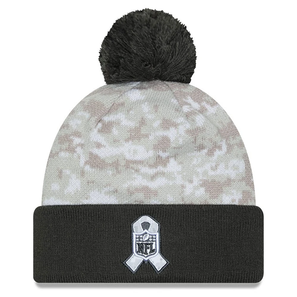 Men's New Era  White/Graphite Denver Broncos 2024 Salute To Service Digital Camo Cuffed Knit Hat with Pom