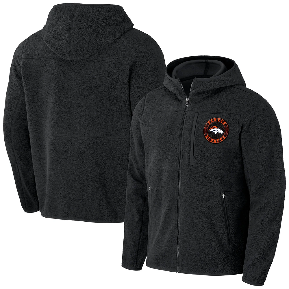 Sweat à capuche zippé en sherpa noir Denver Broncos pour homme de la collection NFL x Darius Rucker par Fanatics