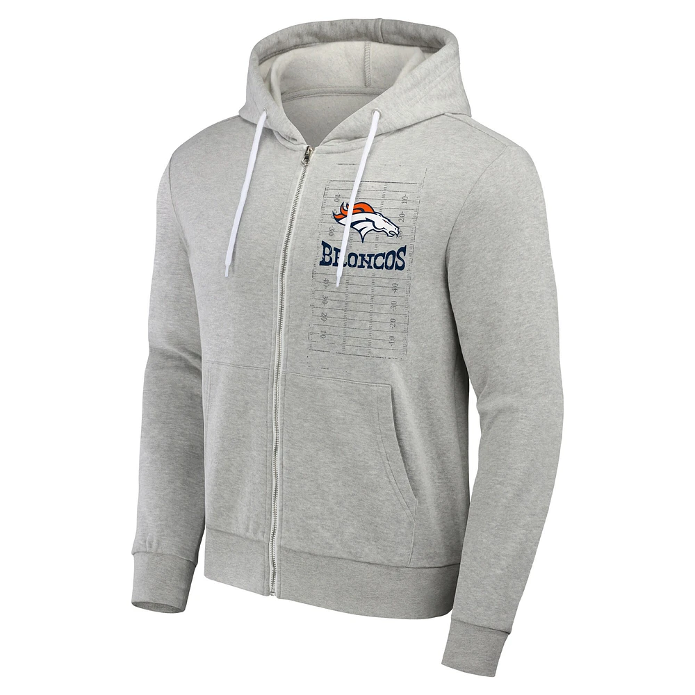 Sweat à capuche entièrement zippé pour homme de la collection NFL x Darius Rucker Fanatics, gris chiné, Denver Broncos