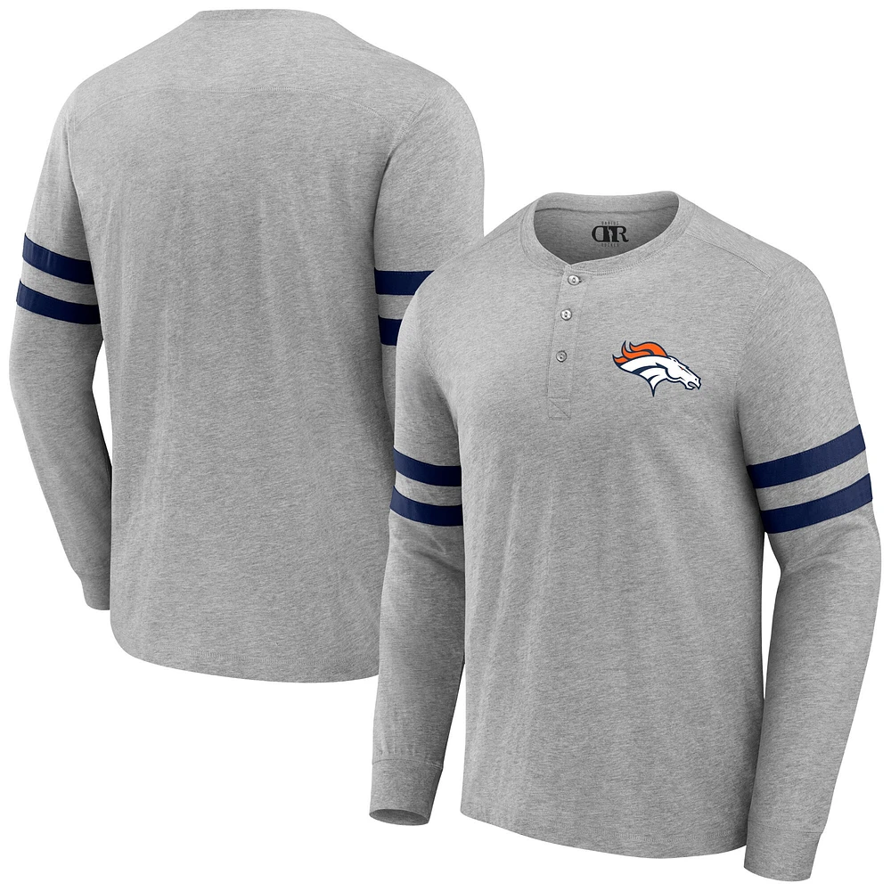 T-shirt à manches longues Henley Denver Broncos gris chiné pour homme de la collection NFL x Darius Rucker par Fanatics