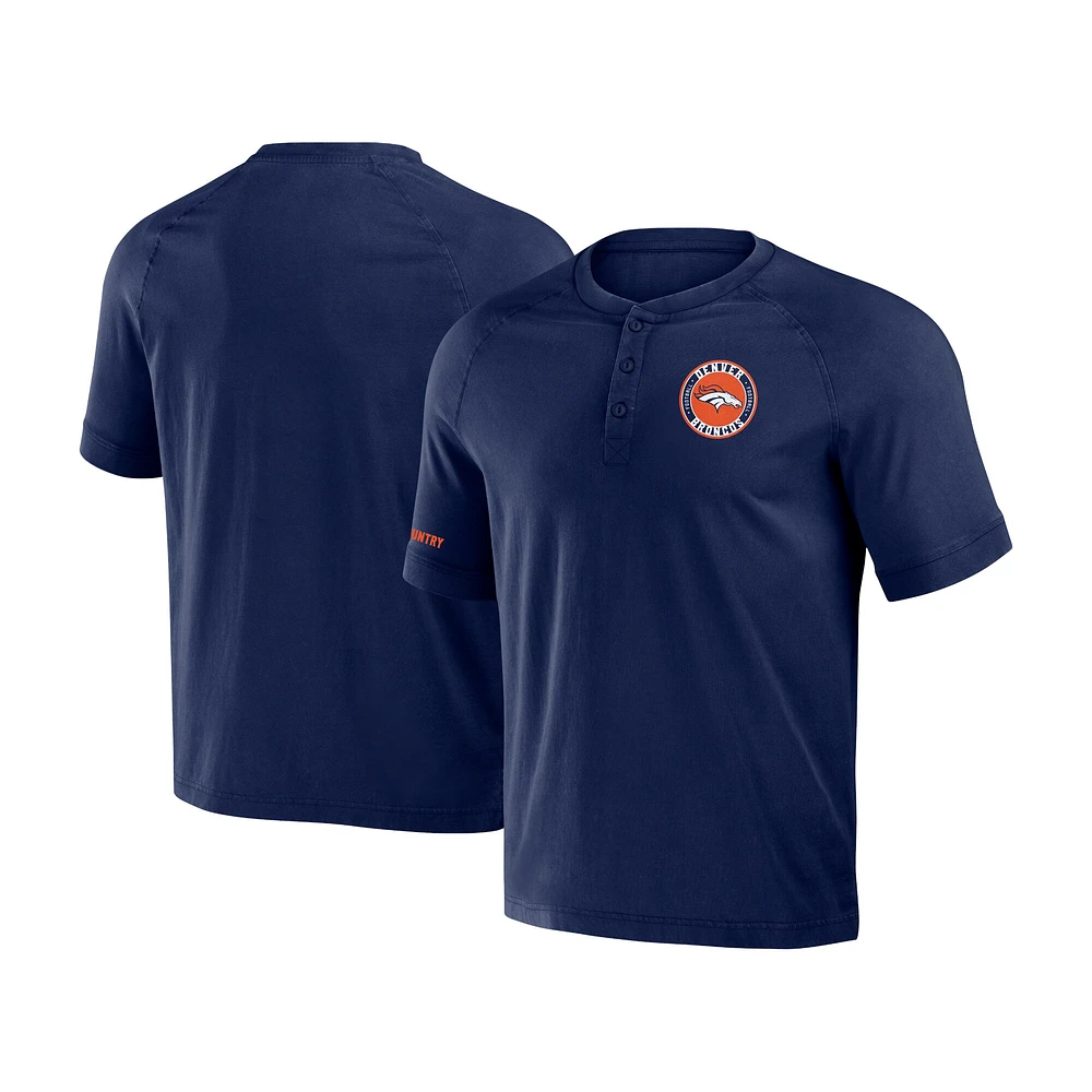 T-shirt Henley délavé bleu marine Denver Broncos NFL x Darius Rucker pour homme de la collection Fanatics