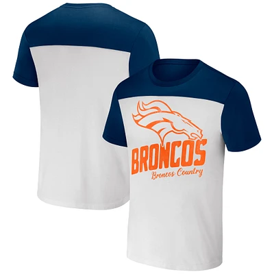 T-shirt colorblock blanc/bleu marine Denver Broncos de la collection NFL x Darius Rucker pour homme par Fanatics