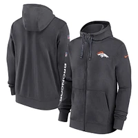 Sweat à capuche entièrement zippé Nike Anthracite Denver Broncos 2024 Sideline Club pour homme