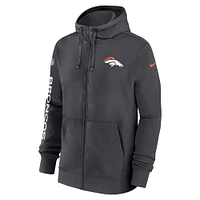 Sweat à capuche entièrement zippé Nike Anthracite Denver Broncos 2024 Sideline Club pour homme