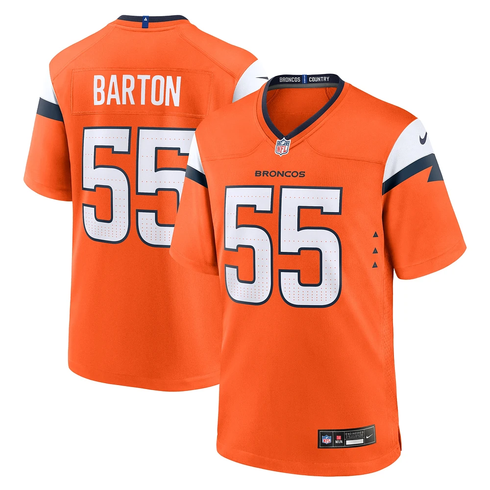 Maillot de match Nike Cody Barton Orange Denver Broncos pour homme