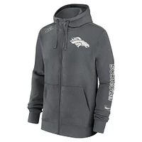 Sweat à capuche Nike gris Denver Broncos Statement entièrement zippé pour homme