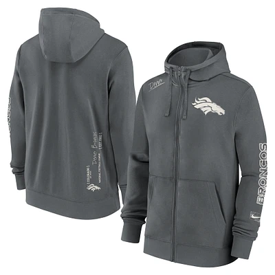 Sweat à capuche Nike gris Denver Broncos Statement entièrement zippé pour homme