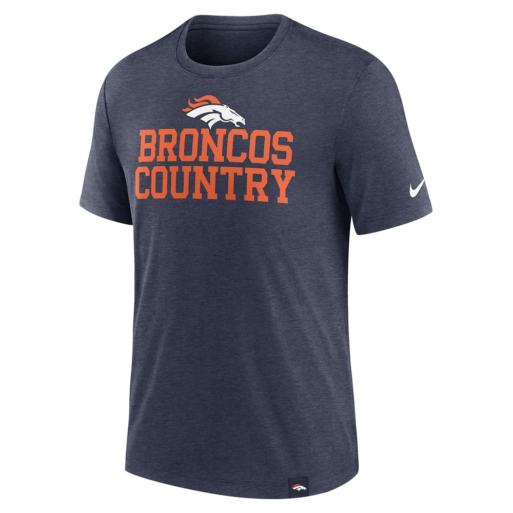 T-shirt tri-mélange Nike Heather Navy Denver Broncos Blitz pour hommes