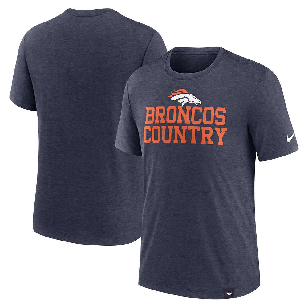 T-shirt tri-mélange Nike Heather Navy Denver Broncos Blitz pour hommes