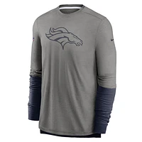 T-shirt à manches longues Nike Denver Broncos Sideline Player Performance pour homme, gris chiné/bleu marine