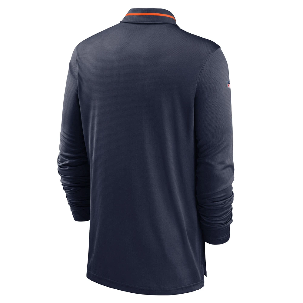 Polo à manches longues Nike Denver Broncos Sideline Performance pour homme - Bleu marine chiné