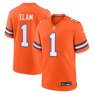 Maillot de match joueur retraité Nike Jason Elam Orange Denver Broncos Mile High Collection 1977 Throwback pour homme