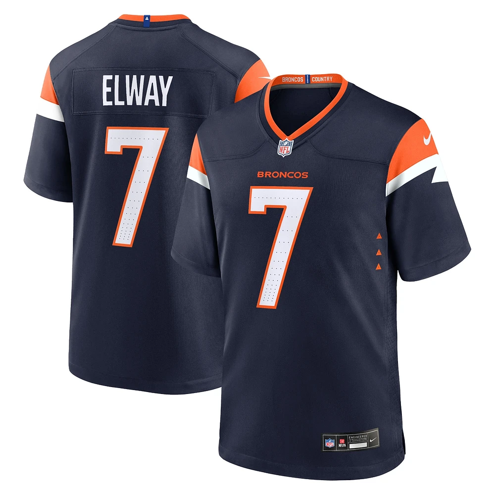 Maillot de match joueur retraité alternatif Nike John Elway pour hommes, Denver Broncos Mile High Collection, bleu marine