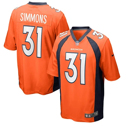 Maillot de match Nike Justin Simmons Denver Broncos orange pour homme