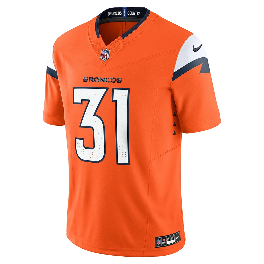 Nike Justin Simmons pour homme Orange Denver Broncos Vapor F.U.S.E. Maillot limité