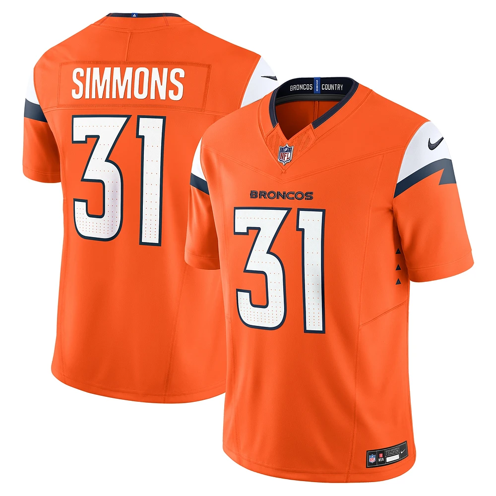 Nike Justin Simmons pour homme Orange Denver Broncos Vapor F.U.S.E. Maillot limité