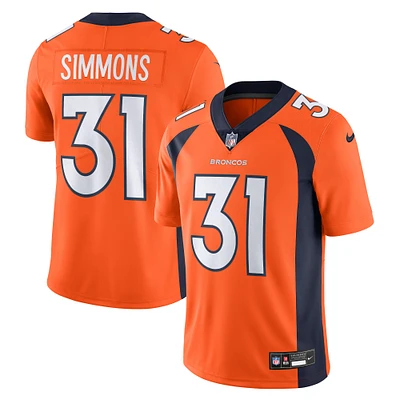 Maillot Nike Justin Simmons Orange Denver Broncos Vapor Untouchable Limited pour homme