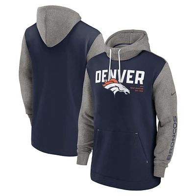 Men's Nike Navy/Gray Denver Broncos Team Impact Color Block Pullover Hoodie