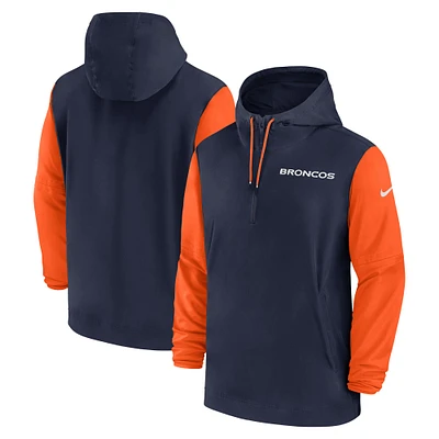Men's Nike Navy/Orange Denver Broncos 2024/25 Sideline Pre-Game Player 1/2-Zip Hoodie Jacket
