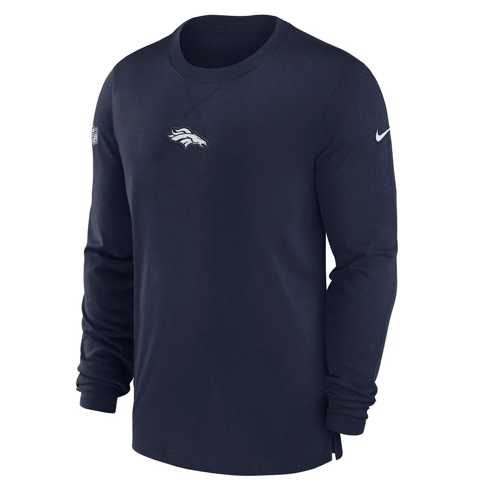 T-shirt à manches longues Nike bleu marine Denver Broncos 2023 Sideline Performance pour homme