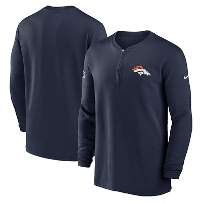 Haut Nike bleu marine Denver Broncos 2023 Sideline Performance à manches longues et quart de zip pour homme