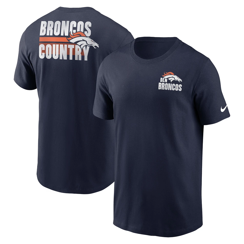 T-shirt essentiel Blitz Denver Broncos Nike pour homme, bleu marine