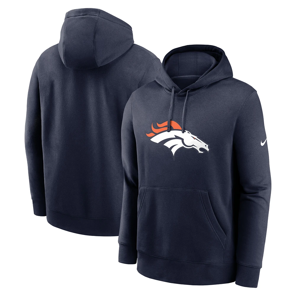 Men's Nike Navy Denver Broncos Club Logo Pullover Hoodie