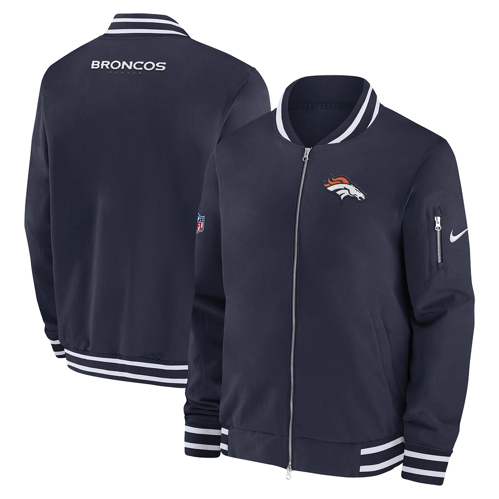 Men's Nike Navy Denver Broncos Coach Full-Zip Bomber Jacket