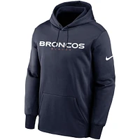 Sweat à capuche Nike Denver Broncos Fan Gear Wordmark Performance pour homme - Bleu marine