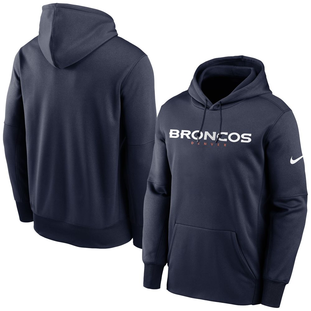 Men's Nike Navy Denver Broncos Fan Gear Wordmark Performance Pullover Hoodie