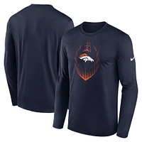 T-shirt Nike bleu marine Denver Broncos Icon Legend Performance à manches longues pour homme