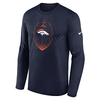 T-shirt Nike bleu marine Denver Broncos Icon Legend Performance à manches longues pour homme