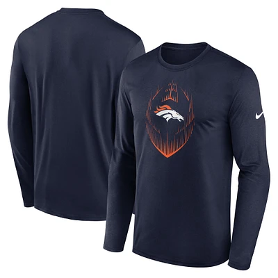 T-shirt Nike bleu marine Denver Broncos Icon Legend Performance à manches longues pour homme