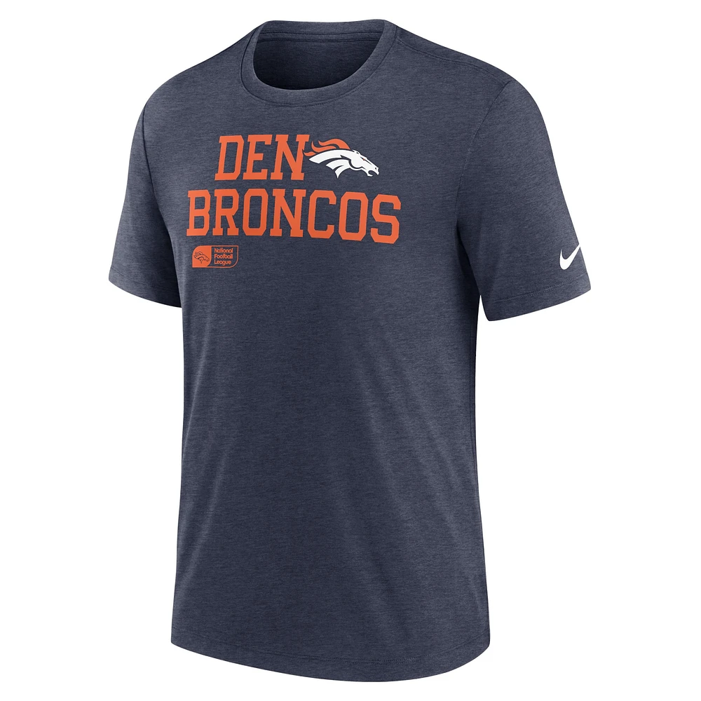 T-shirt tri-mélange Nike bleu marine Denver Broncos Overlap Lockup pour homme