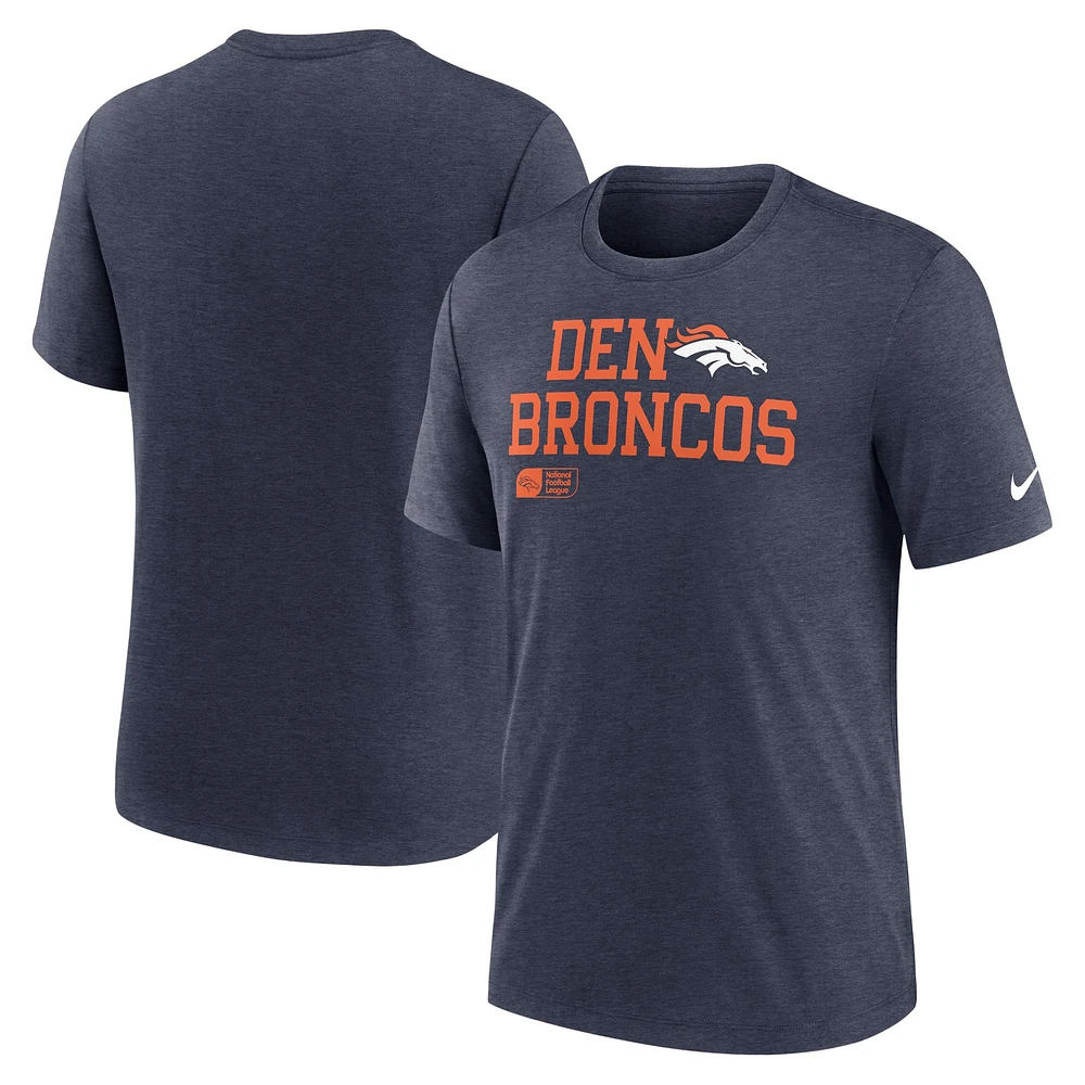 T-shirt tri-mélange Nike bleu marine Denver Broncos Overlap Lockup pour homme