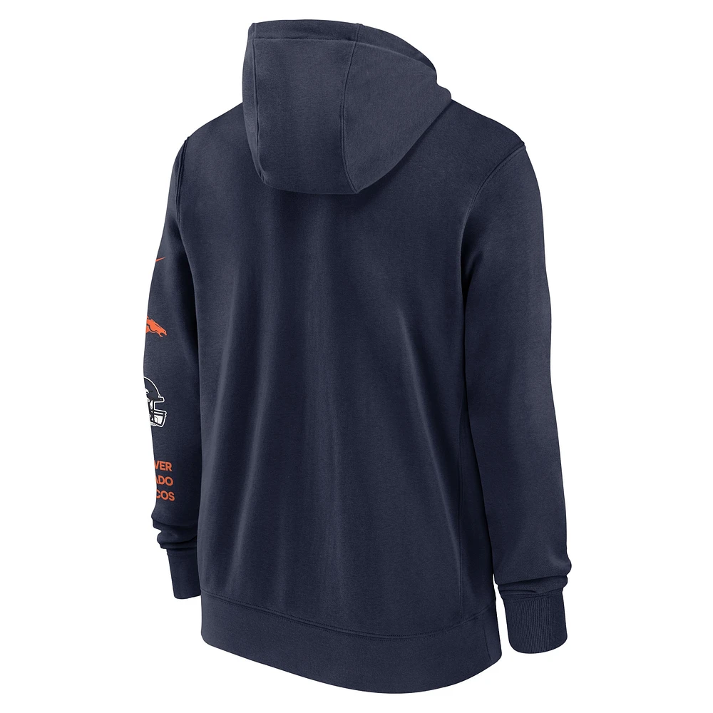 Men's Nike Navy Denver Broncos Primetime Club Full-Zip Hoodie