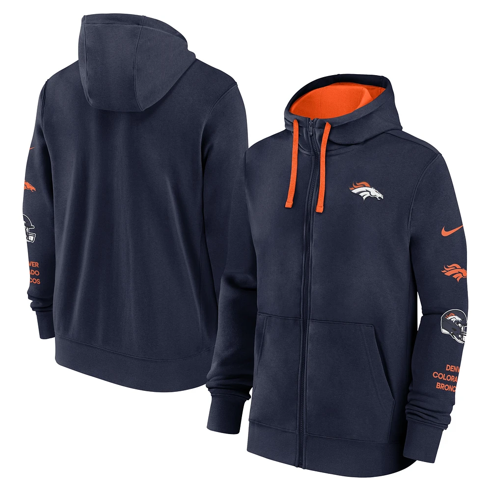 Men's Nike Navy Denver Broncos Primetime Club Full-Zip Hoodie