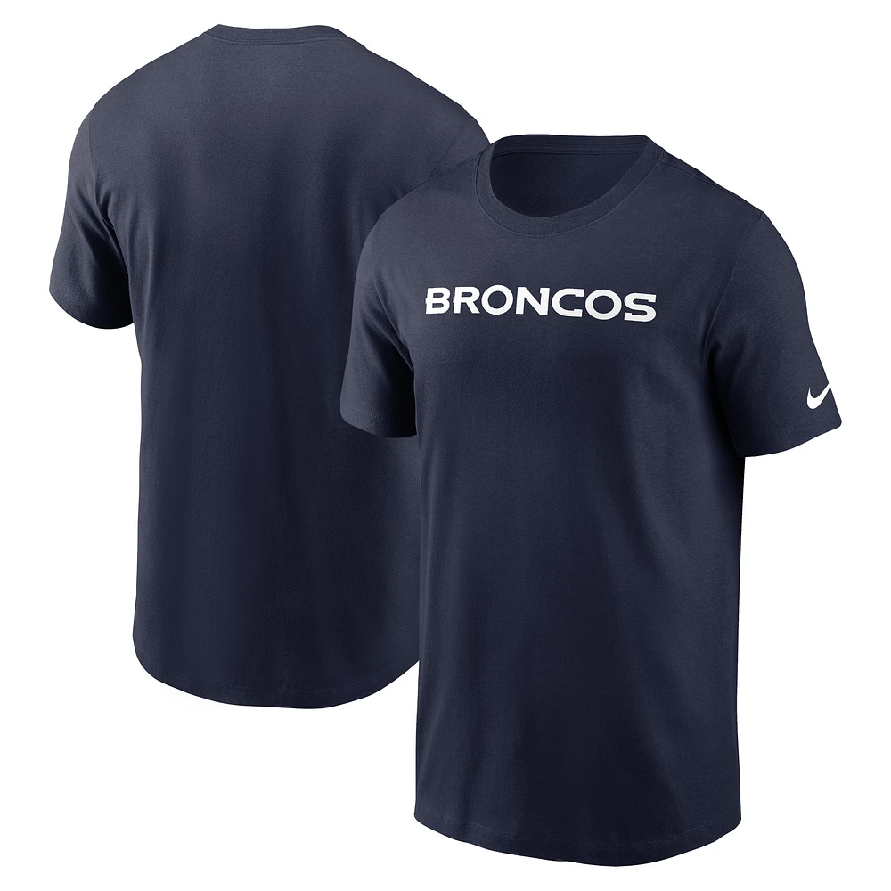 T-shirt essentiel Nike bleu marine Denver Broncos Primetime Wordmark pour hommes