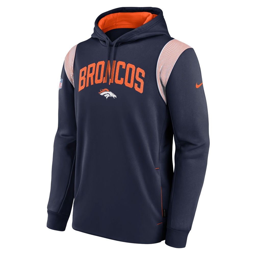 Men's Nike Navy Denver Broncos Sideline Athletic Stack Performance Pullover Hoodie