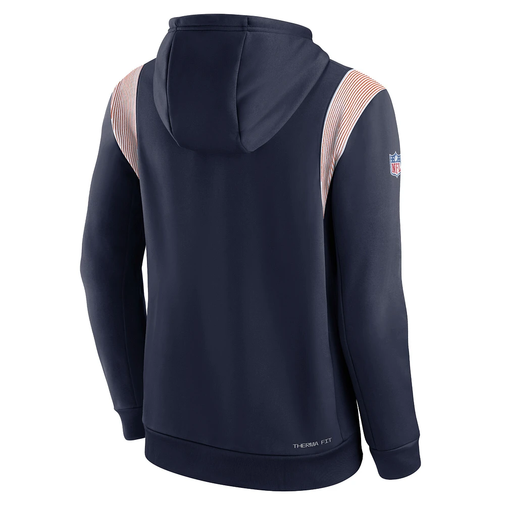 Men's Nike Navy Denver Broncos Sideline Athletic Stack Performance Pullover Hoodie