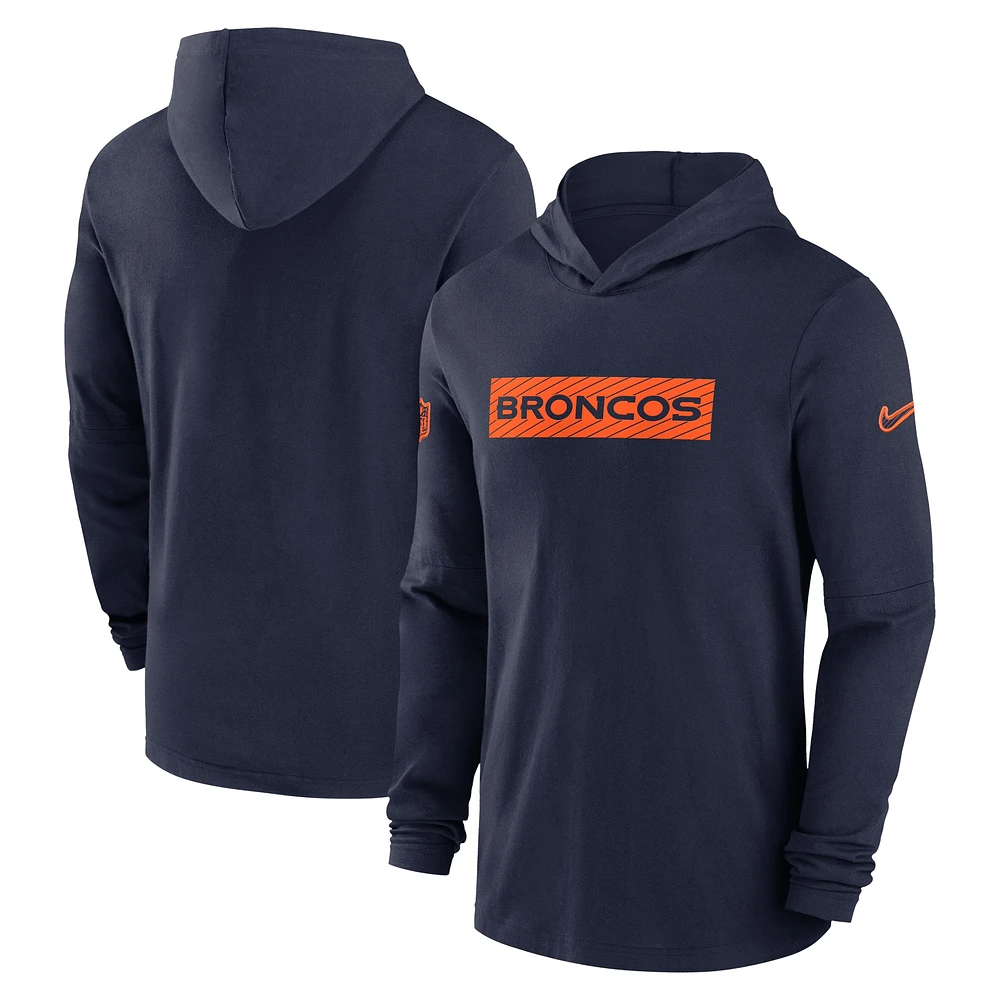 Men's Nike Navy Denver Broncos Sideline Hoodie Performance Long Sleeve T-Shirt