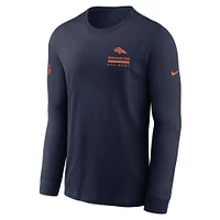 T-shirt Nike bleu marine Denver Broncos Sideline Performance à manches longues pour homme