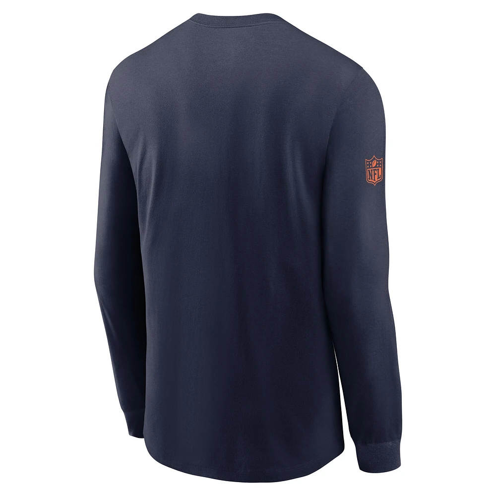 T-shirt Nike bleu marine Denver Broncos Sideline Performance à manches longues pour homme