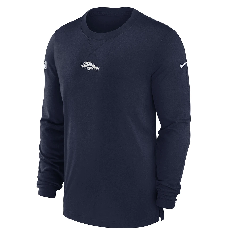 T-shirt à manches longues Nike Denver Broncos Sideline Performance pour homme - Bleu marine