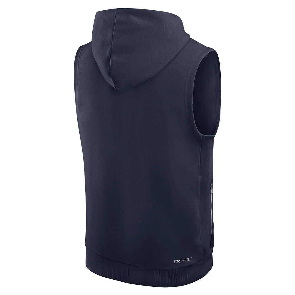 Men's Nike Navy Denver Broncos Sideline Performance Sleeveless Pullover Hoodie