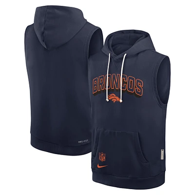Men's Nike Navy Denver Broncos Sideline Performance Sleeveless Pullover Hoodie