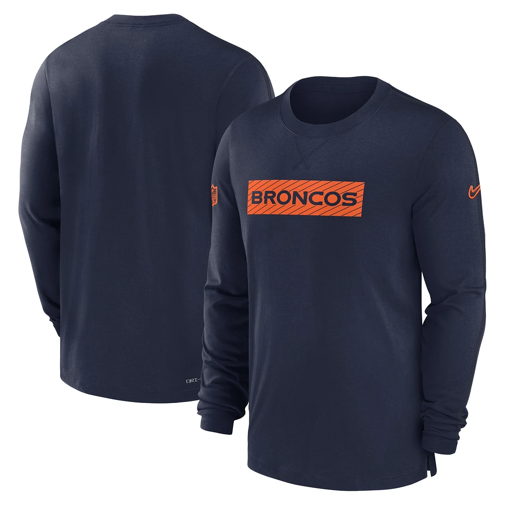 T-shirt à manches longues Nike bleu marine Denver Broncos Sideline Player Performance pour homme