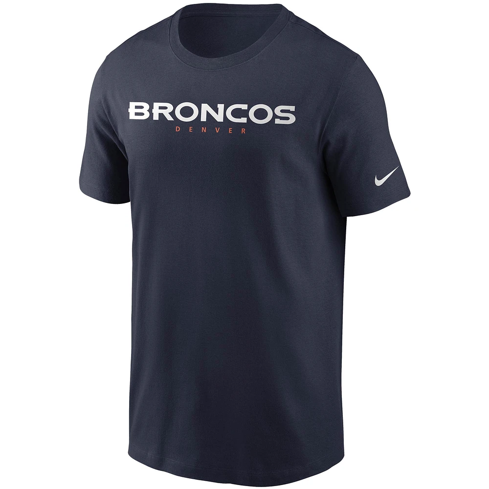 T-shirt Nike bleu marine avec logo de l'équipe des Denver Broncos pour hommes